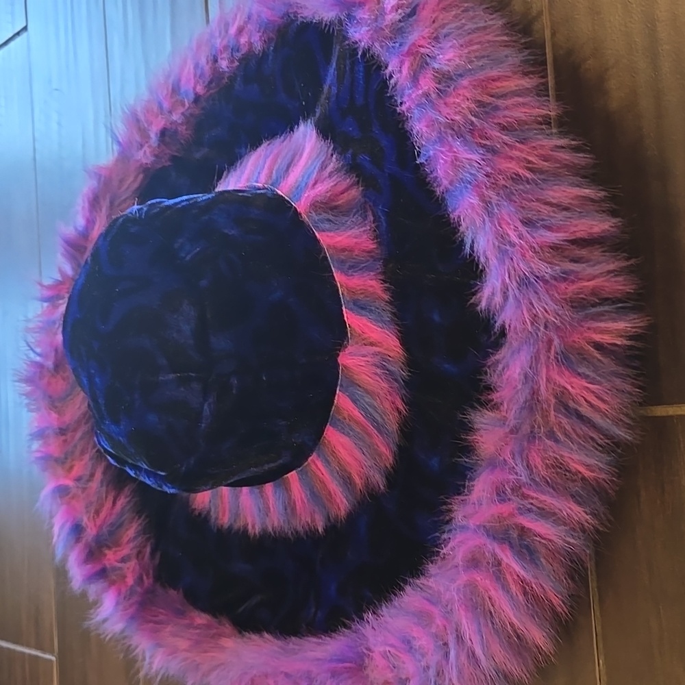 70’s Style Big Pimp Daddy Blk/Blue Velvet Hat - Picture 4 of 4